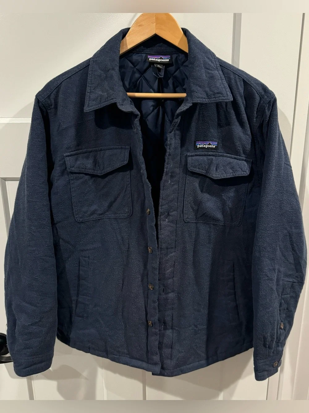 Patagonia Men Insulated Fjord Flannel Shirt Jacket Navy Sz Small